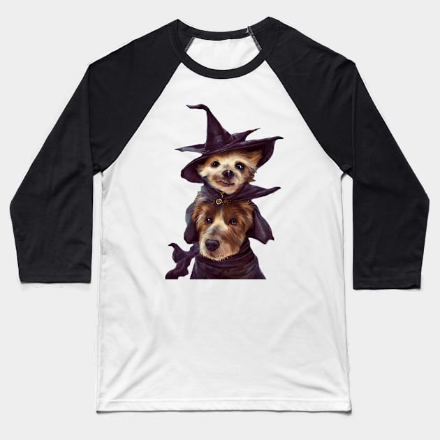 Cute and Adorable Witch Dogs Baseball T-Shirt by CBV